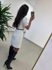 Mc 5111 Beyaz Yaka Pens Detaylı Elbise