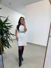 Mc 5111 Beyaz Yaka Pens Detaylı Elbise