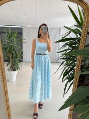 My 3941 Puantiyeli Bebe Mavi Tensel Midi Elbise