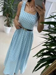 My 3941 Puantiyeli Bebe Mavi Tensel Midi Elbise