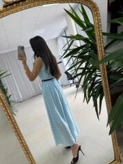 My 3941 Puantiyeli Bebe Mavi Tensel Midi Elbise