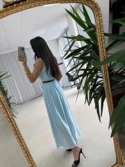 My 3941 Puantiyeli Bebe Mavi Tensel Midi Elbise