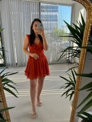 Mc 5842 Volanlı Kolsuz Kiremit Şifon Elbise