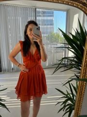 Mc 5842 Volanlı Kolsuz Kiremit Şifon Elbise