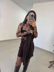 Po 2825 Asimetrik Kesim Triko Süveter & Dantel Bluz İkili Takım