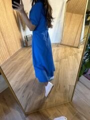 Mavi Yan drapeli poplin gömlek elb