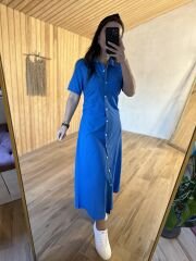 Mavi Yan drapeli poplin gömlek elb