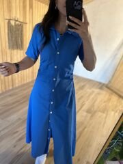 Mavi Yan drapeli poplin gömlek elb