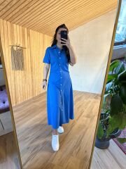 Mavi Yan drapeli poplin gömlek elb