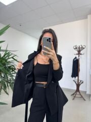 Art 4011 Siyah Bel Kuşaklı Ceket Takım