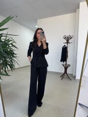 Art 4011 Siyah Bel Kuşaklı Ceket Takım