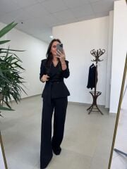 Art 4011 Siyah Bel Kuşaklı Ceket Takım