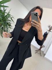 Art 4011 Siyah Bel Kuşaklı Ceket Takım