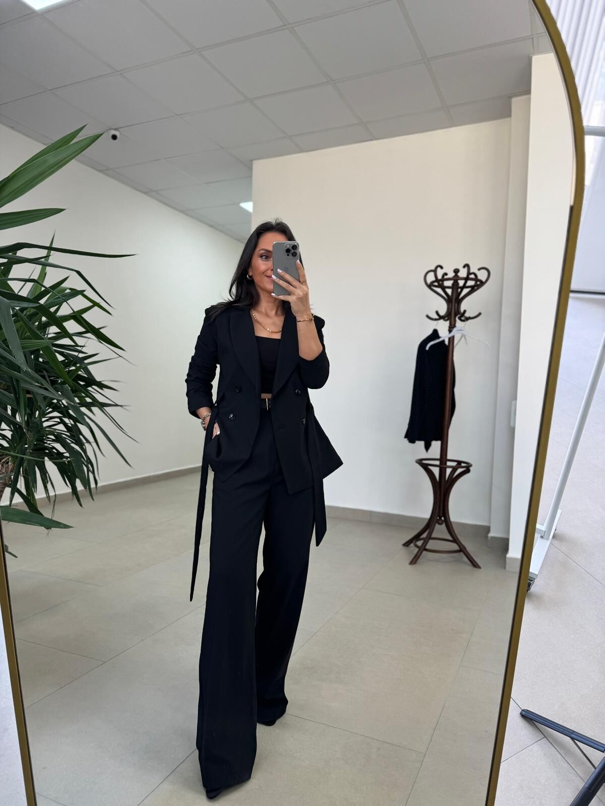 Art 4011 Siyah Bel Kuşaklı Ceket Takım