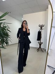 Art 4011 Siyah Bel Kuşaklı Ceket Takım