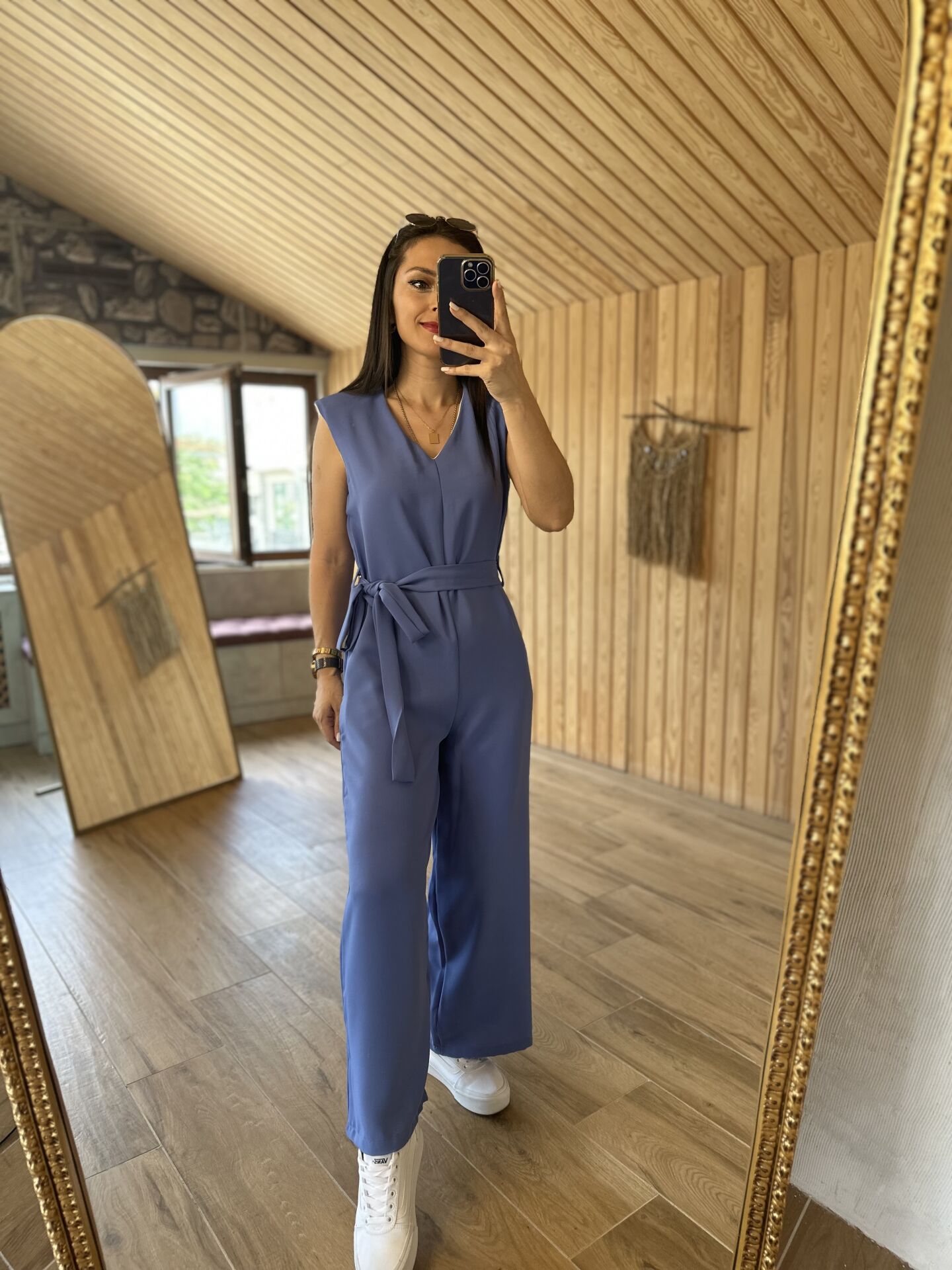 Vatkalı kolsuz mavi tulum