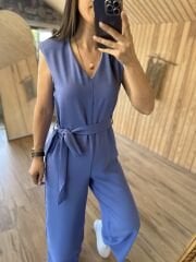 Vatkalı kolsuz mavi tulum