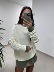 Dv 10804 Kayık Yaka Ekru Basic Triko