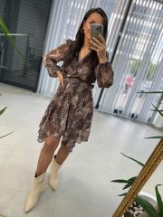 My Kemerli Leopar Şifon Elbise