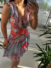 Mc 5842 Flounce Sleeveless Turquoise Ethnic Chiffon Dress