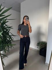 Dv 10703 Yumoş Pul Detaylı Kısa Kollu Gri Kazak