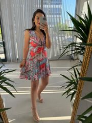 Mc 5842 Flounce Sleeveless Turquoise Ethnic Chiffon Dress
