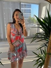 Mc 5842 Flounce Sleeveless Turquoise Ethnic Chiffon Dress