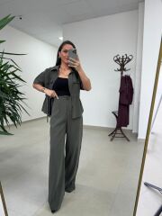 Art 4007 Bel Büzgülü Kısa Kollu Tensel Haki Takım