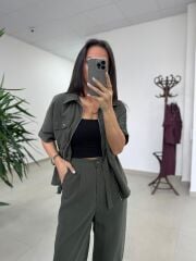 Art 4007 Bel Büzgülü Kısa Kollu Tensel Haki Takım