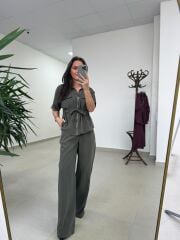 Art 4007 Bel Büzgülü Kısa Kollu Tensel Haki Takım