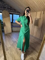 Yeşil yan drapeli poplin gömlek elb