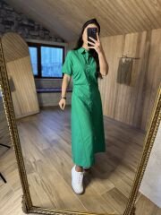 Yeşil yan drapeli poplin gömlek elb