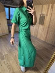 Yeşil yan drapeli poplin gömlek elb