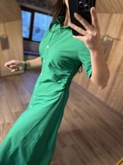 Yeşil yan drapeli poplin gömlek elb