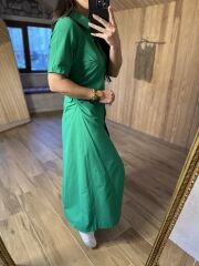 Yeşil yan drapeli poplin gömlek elb