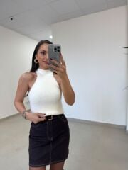 Po 2853 Halter Yaka Yumoş Ekru Bluz