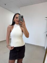 Po 2853 Halter Yaka Yumoş Ekru Bluz