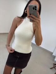 Po 2853 Halter Yaka Yumoş Ekru Bluz