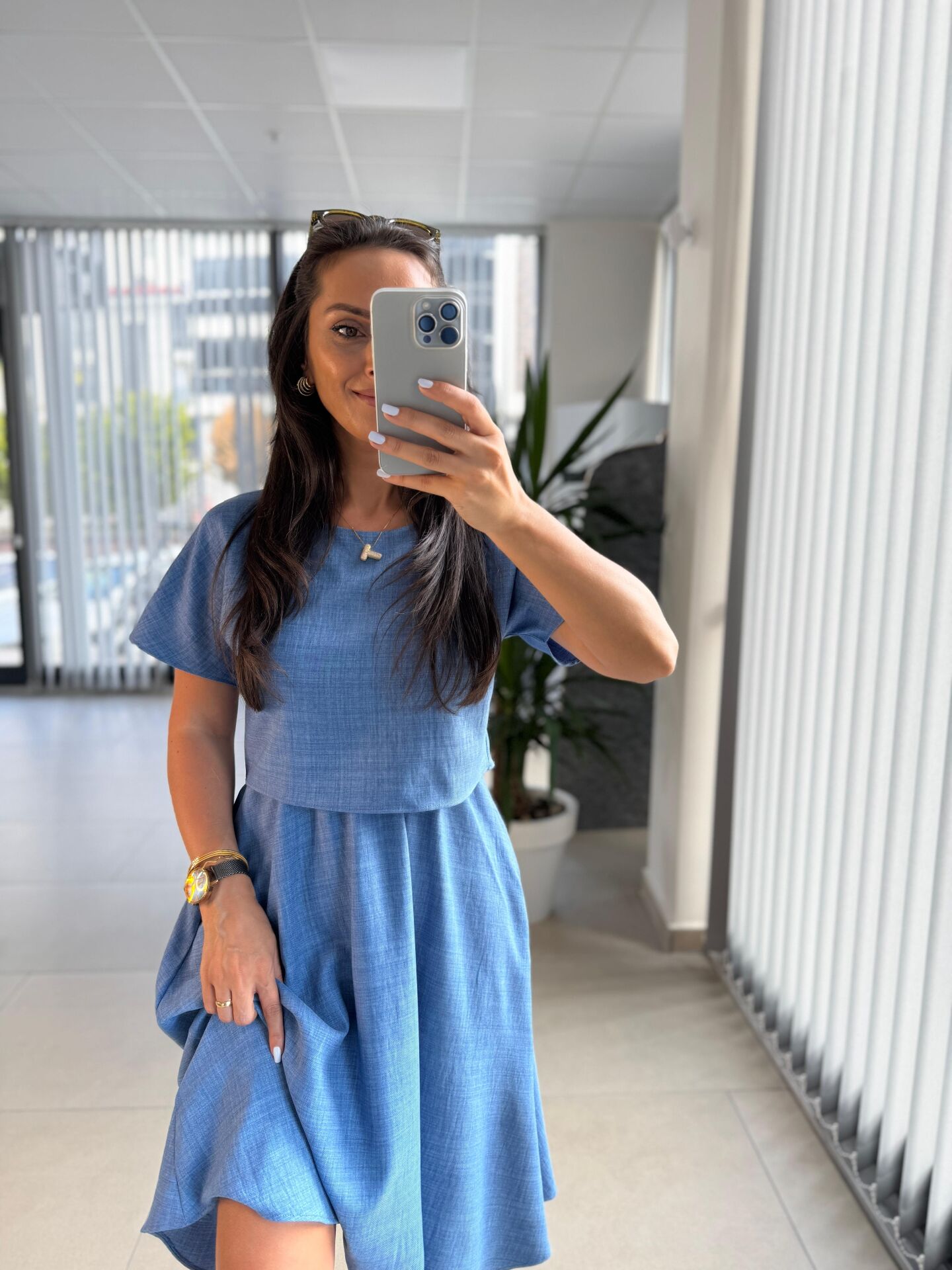 My 3760 İndigo Midi Bluzlu Elbise