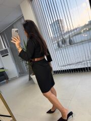 Ms 2029 Siyah Kahve Kemerli Elbise