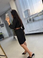 Ms 2029 Siyah Kahve Kemerli Elbise