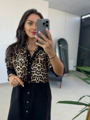Ms Leopar Detaylı Poplin Gömlek Elbise