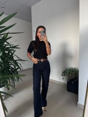 Dv 10703 Yumoş Pul Detaylı Kısa Kollu Siyah Kazak