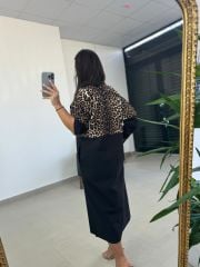 Ms Leopar Detaylı Poplin Gömlek Elbise