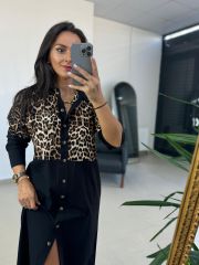 Ms Leopar Detaylı Poplin Gömlek Elbise