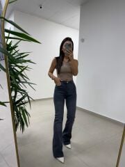 Spt 2023 Yıkamalı Gri İspanyol Paça Pantolon