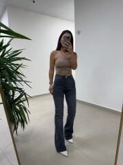 Spt 2023 Yıkamalı Gri İspanyol Paça Pantolon