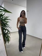 Spt 2023 Yıkamalı Gri İspanyol Paça Pantolon