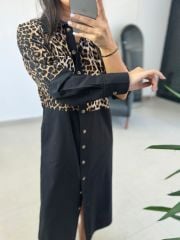 Ms Leopar Detaylı Poplin Gömlek Elbise