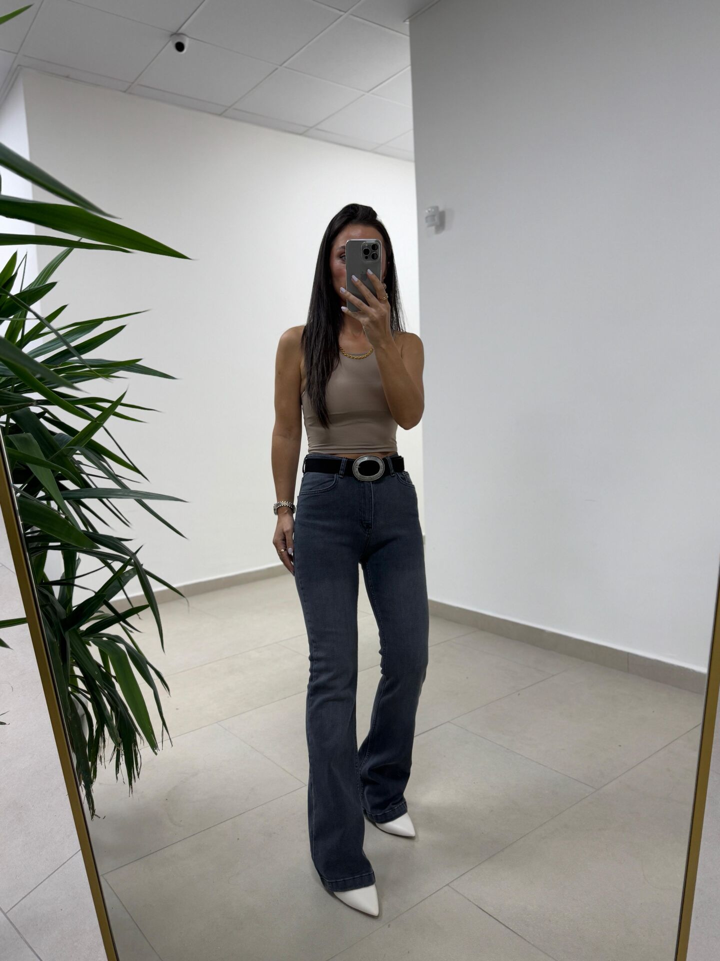 Spt 2023 Yıkamalı Gri İspanyol Paça Pantolon